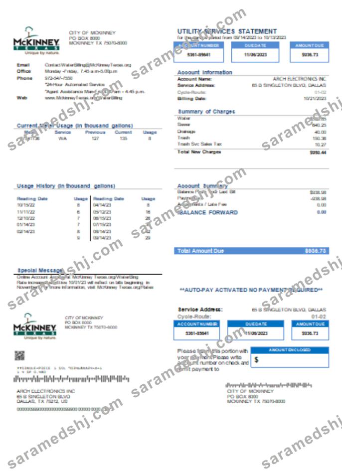 City of McKinney utility business bill, SCR